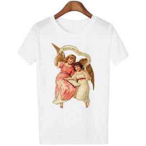 New White Clothes Cute Angel Tops YOU CANT SIT WITH US T Shirt Funny Aesthetic Angel Graphic Tshirts Women Tumblr Female T-shirt