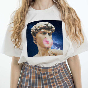 David Michelangelo Sistina female T-shirt women Statue Bubble Gum Chewing Gum Print aesthetic clothes graphic tee tshirt Femme