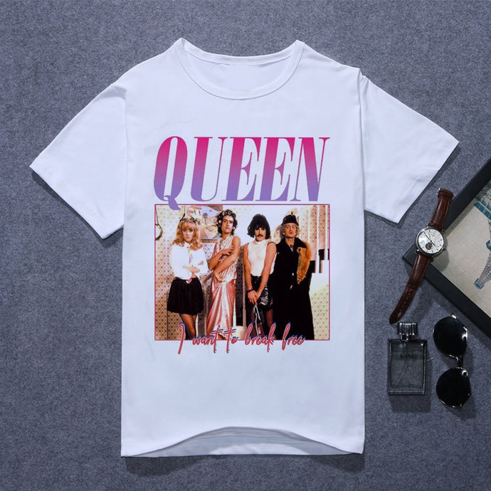 Queen Band T Shirt Men Printing FREDDIE MERCURY T-shirt Summer Casual O-Neck Short Sleeve The Queen Band Tshirt