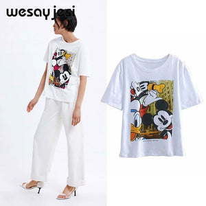 2019 summer fashion t shirt women harajuku high streetwear cartoon angel print 100% cotton o-neck loose tshirt tops plus size