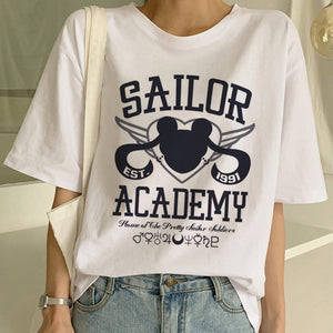Sailor Moon Summer New Fashion T Shirt Women Harajuku Short Sleeve Fun Ulzzang T-Shirt Cute Cat Tshirt Cartoon Top Tees Female