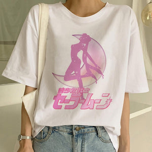 Sailor Moon Summer New Fashion T Shirt Women Harajuku Short Sleeve Fun Ulzzang T-Shirt Cute Cat Tshirt Cartoon Top Tees Female